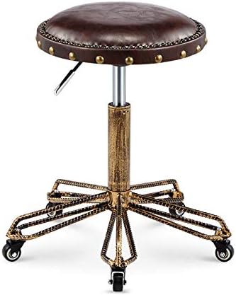 Регулируем по височина стол на колела, на Седлото-височина на седалката, Стол с кафява седалка от изкуствена кожа Регулируема височина 48-58 см, Поддържан тегло 160 кг,