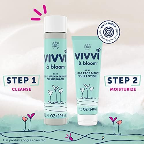 Vivvi & Bloom Леко 2-в-1 Почистващ Гел за измиване на детската и шампоан, 10 fl. Унция с Нежен Бебешки лосион за