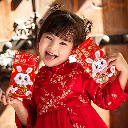 Amosfun 24 бр. Китайски Коледни Червени Пликове Голям Червен Пакет 2023 Година на Заека Хонг Бао Парични Пликове на Късмета си за пролетта