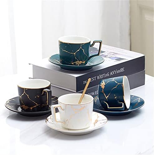 TDDGG Мраморна Керамични Кафеена чаша от пном пен, комплект от 2 теми, плюс Златна Поставка, Офис Чаена Чаша, чашата за Кафе за Еспресо, Посуда за напитки (Цвят: A, размер: