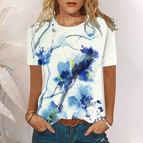 Тениски от Ликра С деколте Лодка За момичета, Блузи, Тениски С Къс Ръкав, Рисуването с Туш С Цветен Модел, Лятото, Есента