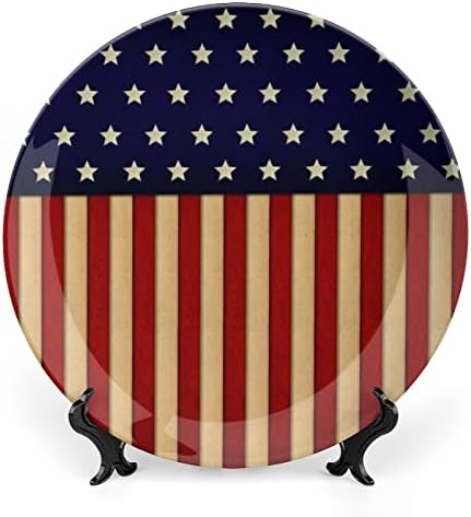 Американски Флаг Слава Забавно Декоративна Чиния от Костен Порцелан Кръгли Керамични Плочи плавателни съдове с Поставка