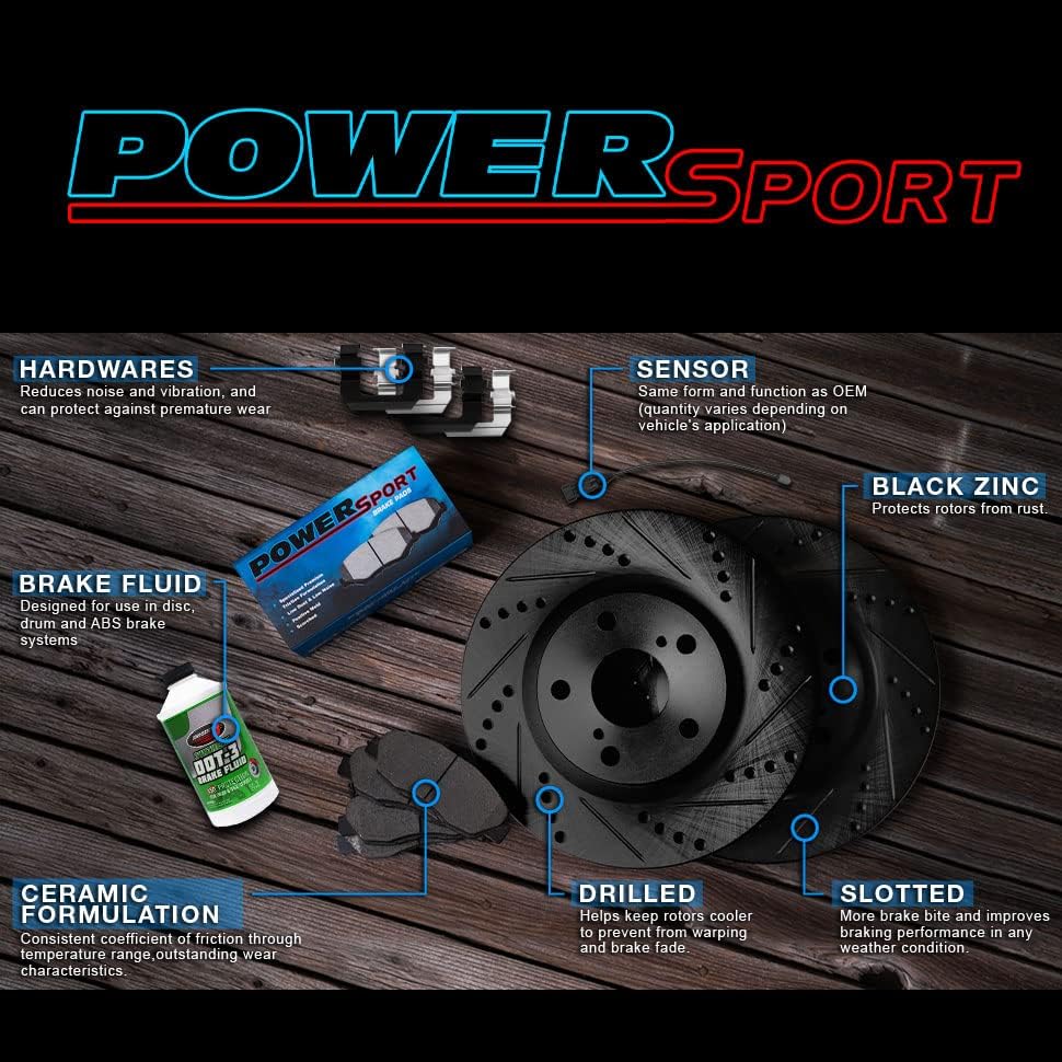 Комплект предните спирачки и ротори Power Sport | размерът на Предните спирачни накладки | Спирачни ротори и подложки