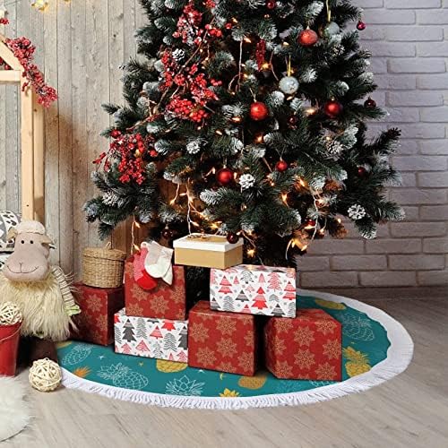 Бирюзово-Сини и Жълти Ябълки Пола за Коледно килимче за Коледно Декориране с Пискюли за Украса на Празнични партита