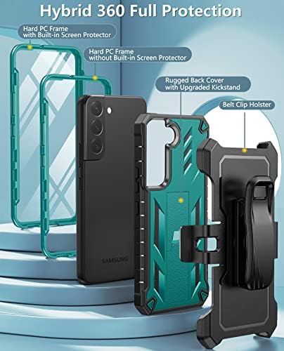 Калъф FNTCASE за Samsung Galaxy S22: Защита на военен клас, Здрав калъф от падане с кобур на колана си и поставка