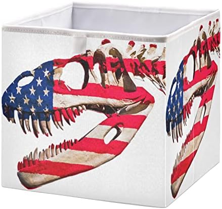 Скелет на динозавър, кутия за съхранение на кубчета с флага на САЩ, Сгъваеми Кубчета за съхранение, Водоустойчив кош
