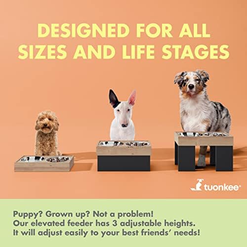 Tuonkee Издигнати купички за кучета Регулируема Повдигнати купа за кучета с 2 Мисками за кучешка храна от неръждаема Стомана