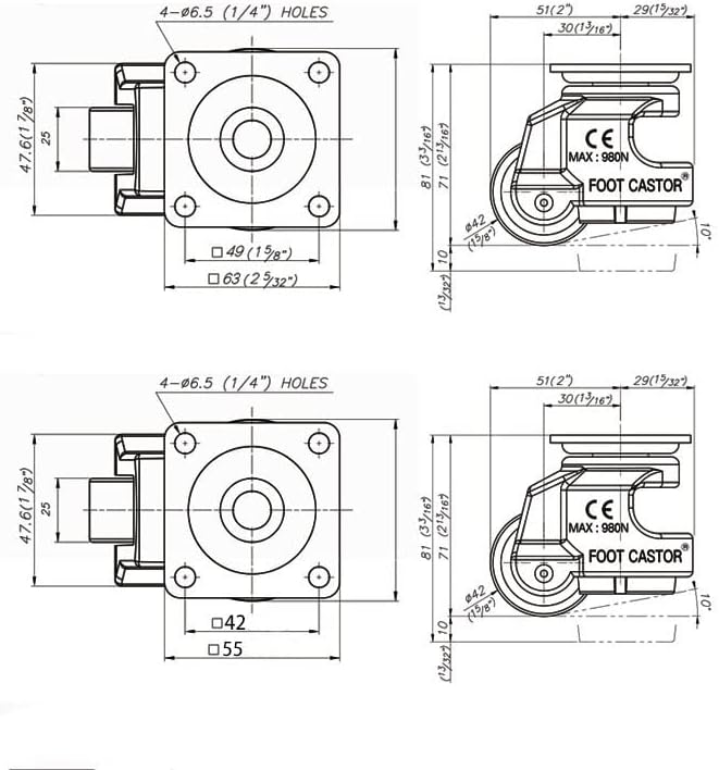 ygqzm Сверхмощное нейлоновое устройство за регулиране на нивото на GD-40F Промишленото роликовое колелото За изравняване на колела с черен цвят (цвят: D, размер: 49x49 мм)