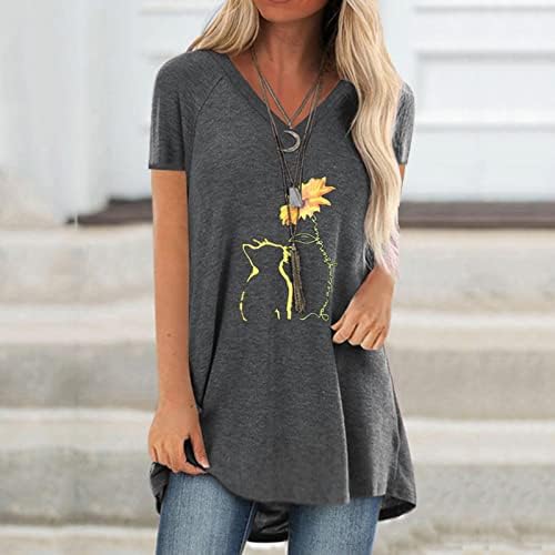 Блуза, Тениска за Момичета 2023 с Къс Ръкав Vneck Памук Слънце Котка на Слънчогледа Цветен Графичен Салон Сладка