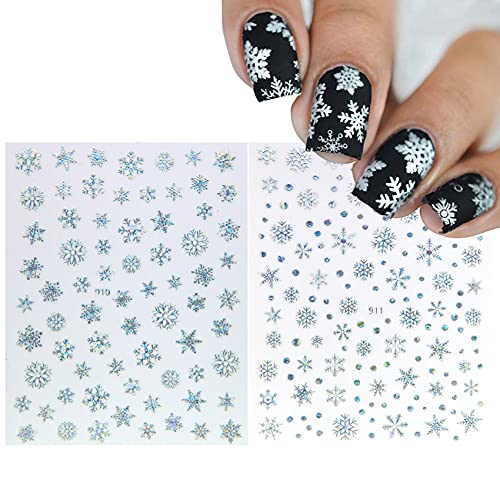 TOOFD6 Листа Зимни Етикети за Дизайн на ноктите под формата на Снежинки, 3D Самозалепващи Снежинки от Бяло Злато, Лазерни Сребърни Снежинки за Акрилни нокти, Аксесоари