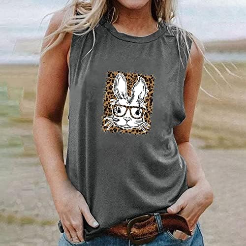 Женска тениска с изображение на Смешно Зайчета, Блузи без ръкав, с кръгло деколте и Принтом, Ежедневни Летни