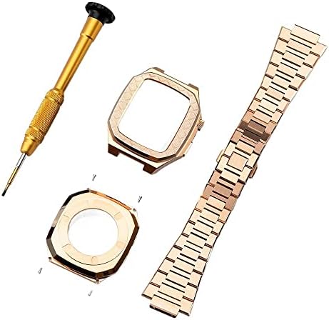 CNHKAU 44 мм Комплект модификация на Apple Watch Band 45 мм Комплекта модификация Lines Луксозна Метална Стоманена bezel Csae Каишка за iWatch Series 8 7 6 5 SE 4 (Цвят: SB, размер: 44 mm за 6/5/4 / SE)