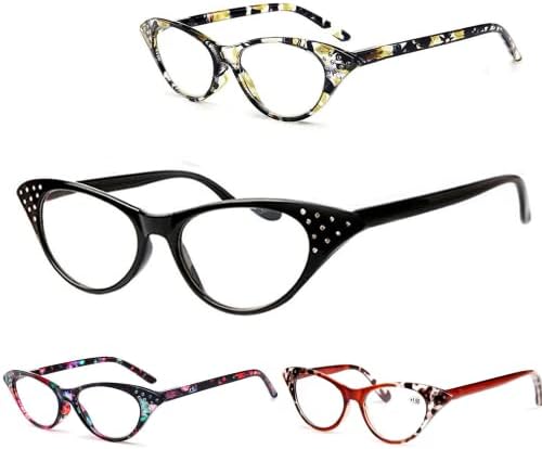 Viseng 4 Опаковки Очила за четене в Стил Котешко Око с кутия пролетта Монтирани Стъкла за Жени, Дамски Модни Луксозни