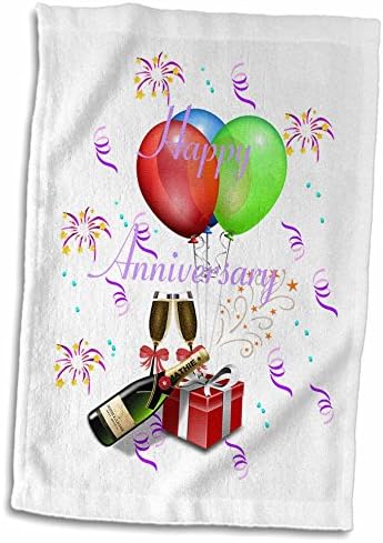 3D Розово изображение балони и бутилка шампанско с Кърпа Happy Anniversary TWL_181035_1, 15 x 22, Многоцветен