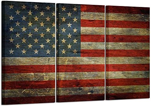 Творчески Изкуство - 3 Панела Ретро Флаг Америка Платно на Стенно Изкуство, Почетен Знак на Нацията Картина в Рамка и