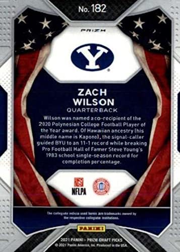 Избор на Панини на драфте Призми 2021 Призмс Ориндж Айс #182 Футболна търговска карта на Зак Уилсън All American BYU Cougars