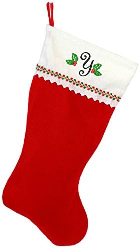 Първоначално Коледни Чорапи с бродирани мен монограм, Червено-Бяло фетр, Инициал Y