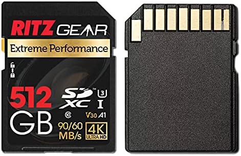 Високоскоростна карта памет RITZ GEAR Extreme Performance UHS-I SDXC 512GB 90/60 MB/с U3 A1 C10 V30 (5 устройства), предназначена за устройства, SD, които могат да записват Full HD видео, 3D и 4K, както и с
