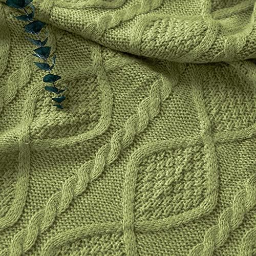Вязаное Одеяло TREELY Кабел, Светло Зелено, цвят на Авокадо, Вязаное Одеало за Диван-легло, Уютно и Меко Домашно Декоративно