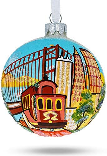 Сан Франциско, САЩ Трамвайное Стъклена Коледна Украса 3,25 Инча