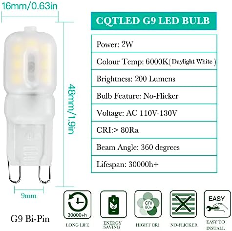 Светодиодна крушка G9 2 Вата на дневна светлина Бяло 6000 К, От 120 До 200 lm (еквивалент, халогенни 20 W) Без