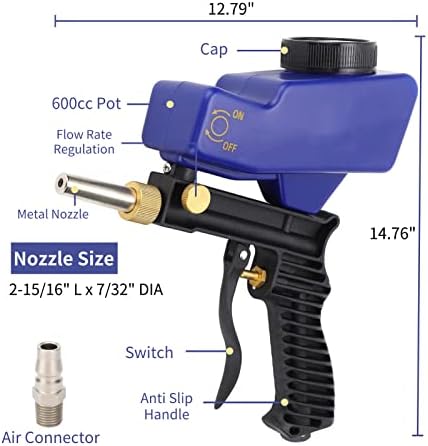 Пескоструйный пистолет Комплект, 70-150 паунда на квадратен инч 6000 об/мин Гравитационный Въздушен Пескоструйный Ръчен Пистолет