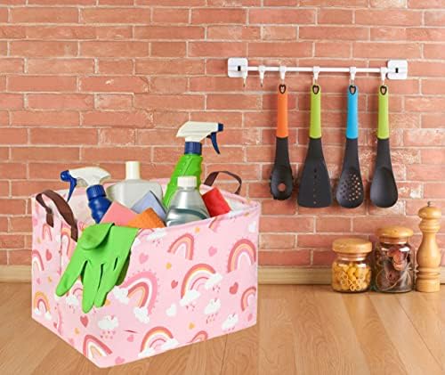 Правоъгълни Розови Преливащи Кошници Sanjiaofen, Кутии за съхранение на вещи за момичета.Детска кошница за съхранение с дръжки с водоустойчива пластмаса покритие.Слад?