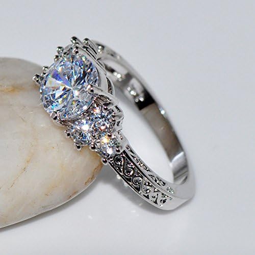 Годежен Пръстен с бял Сапфир с Лабораторна диамантен пръстен 5,80 /ct, Бижута от Бяло злато 10 карата (6)