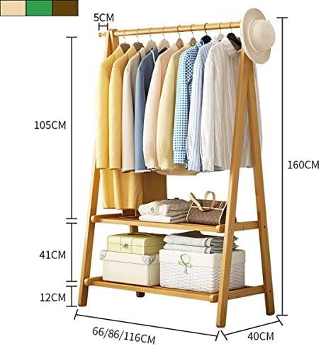 KARMIO Дървена закачалка за дрехи, Отделно стоящи Сгъваема закачалка за дрехи с 2-ярусными рафтове за съхранение Закачалка за