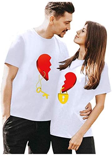 Еднакви ризи за Свети Валентин за двойки, Туника с принтом Устните Обичат Сърцето, Върхове с кръгло деколте и къс ръкав, Мъж