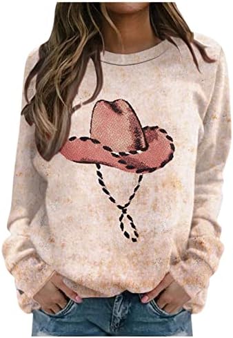 JJHAEVDY Женски Пуловер с принтом, Извънгабаритни Тениски С кръгло деколте, Блузи, Ежедневни Пуловер, Свободна