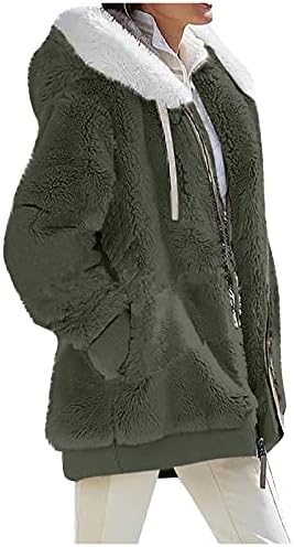 RMXEi Дамска Мода Soild Зима Свободни Плюшени Палто с качулка и Джоб с цип Дълъг Ръкав