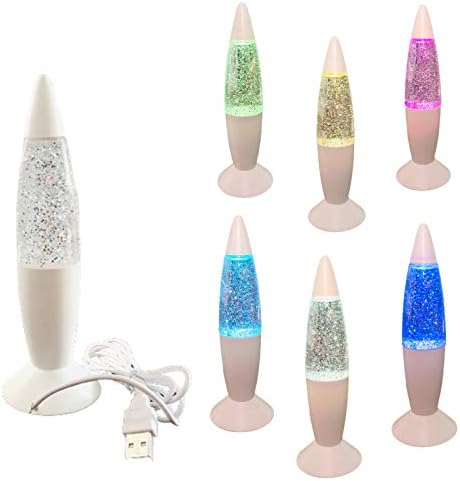 Лавовый Блестяща лампа с USB конектор, Многоцветен led нощна светлина-Ракета, което променя Цвета си, за Детски подаръци, Детски стаи, Спални, интериор Партита (Бял)