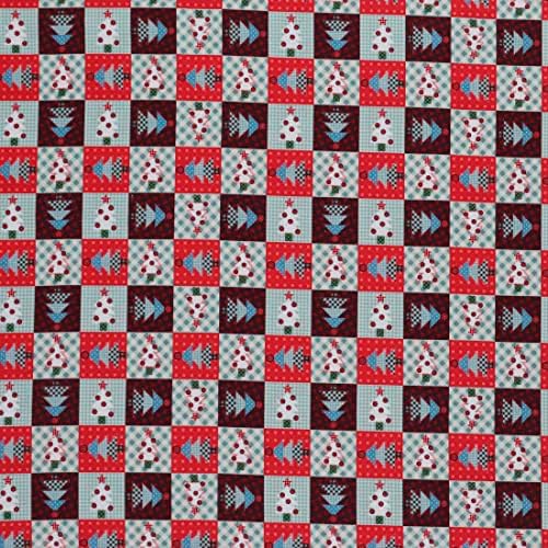 Mook Fabrics Хлопчатобумажный коледен лоскутный модел, червен/зелен, болт 15 ярда