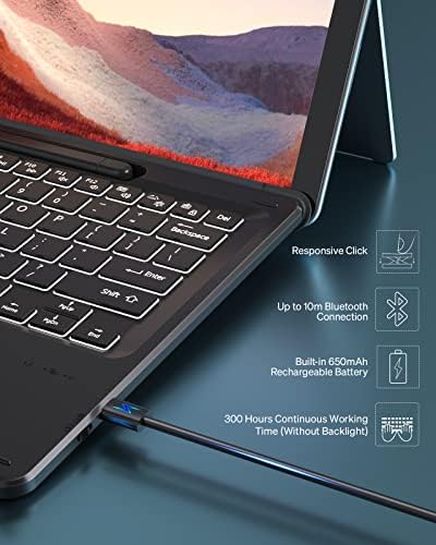 Bluetooth клавиатура DoohowCase за новия Surface Pro 9/8 / Pro X 2022, Безжична Тънка клавиатура с трекпадом, 7-цветен капак с осветление и притежател на дръжки за Microsoft Surface Pro 9/8 / Pro X 13 инч