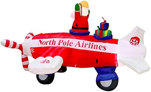 SEASONBLOW Коледен Надуваем Дядо Коледа, Летящ Самолет и Витла за Самолети, Въртящо Украса за Външно Вътрешно