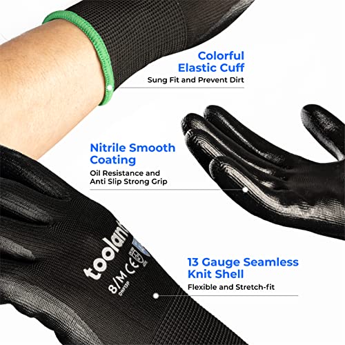Предпазни работни ръкавици OKIAAS, Черни, 12 двойки, Нитриловые Работни ръкавици Toolant с дръжка - 12 чифта, Черни, Са