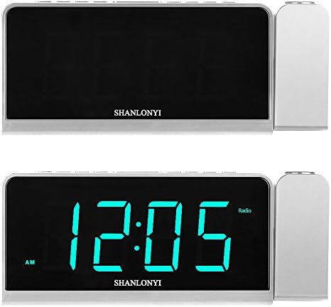 Прожекционен alarm clock SHANLONYI с AM/ FM радио, шрайбпроектор на 180 °, 7-инчов led дисплей, DST, USB порт за зареждане,