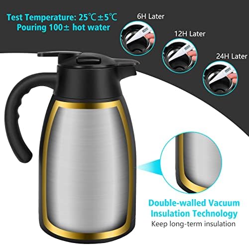 Термографин за кафе на 61 унция за поддържане на топла, Гарафа от неръждаема стомана с обем 1,8 литра за горещи течности, е Напълно Херметична Опаковка за топли напитк