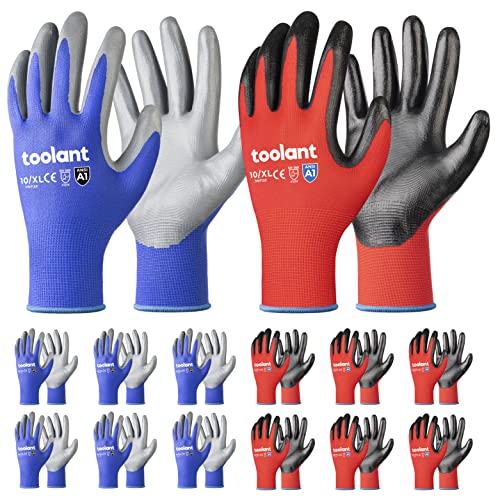 Предпазни работни ръкавици OKIAAS, черни, 12 двойки, Нитриловые работни ръкавици toolant с дръжка - 12 двойки, червено и синьо,