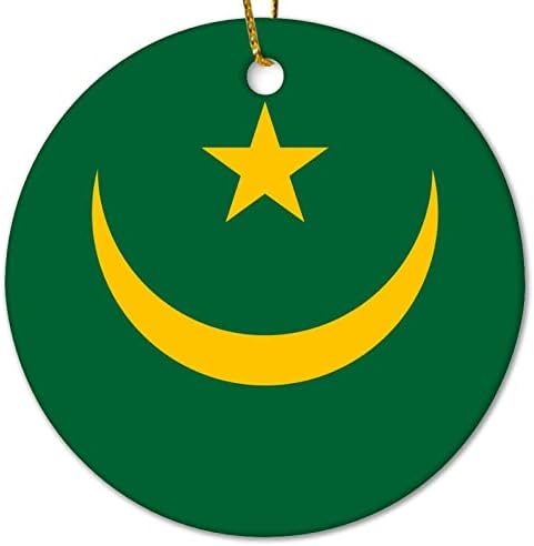 Мавритански Флаг Керамичен Коледен Орнамент Национален Ден на Коледа Орнамент 3-инчов Висящи Украшения Забавен Коледен Сувенир За спомен за Украса на Коледни Дома