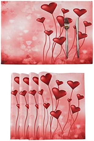 Червени Кърпички за Деня на майката, Комплект от 6 Розови Настолни Постелки Love Heat 12x18 Инча за Сватба, Трапезария,