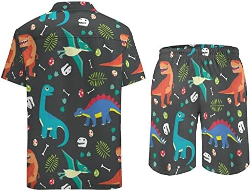 Мъжки плажно облекло с Модел на Динозавър WEEDKEYCAT Baby, Хавайска Риза с копчета от 2 теми, Комплекти с Къс ръкав и