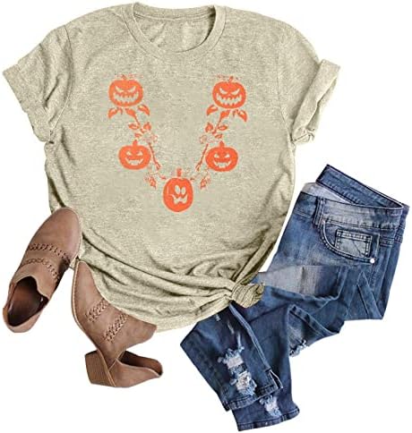 Дамски Есенни Тениски с Тиква за Хелоуин, Къс Ръкав, Забавни Графики Тениски, Потници, Коледна Рокля, Плюс Размер