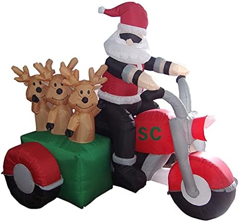 Комплект от ДВЕ УКРАСА за коледното парти, включва коледната в Дядо Коледа с височина от 5 фута и три елени на мотоциклет, и в Дядо Коледа с дължина 12 метра с шейна с н