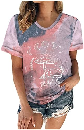 Тениски с Къс ръкав за Момичета през Цялата Силует на Луната Слънцето Гъби Графичен Спокойна Приятелка Вратовръзка-Боя Топ Ризи Женски Ри
