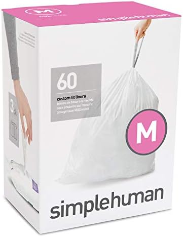 втулки simplehuman Code M Custom Fit, Високата Кухненски Сверхпрочный Торба за боклук, 45 л / 12 Литра, 3 опаковки за зареждане (брой 60 броя)