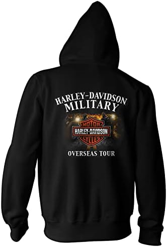 Harley-Davidson Military - Мъжки Черен Графичен Пуловер С качулка - Overseas Tour | Forged In