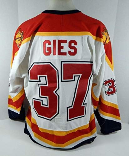 Флорида Пантърс Gies #37 Използвана в играта Бяла риза DP04847 - Използваните В играта тениски НХЛ