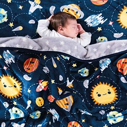 DreamPartyWorld Синьо Обръща Детско Одеало Happy Planets с Размерите на Детско креватче Меко и топло Одеяло